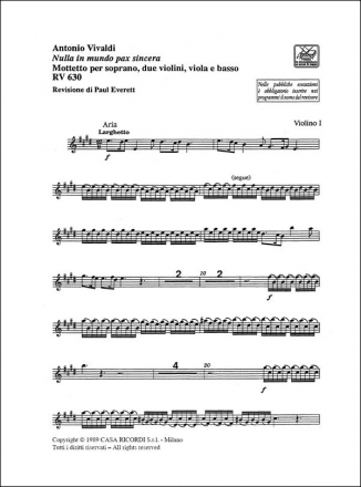 Nulla in mundo pax sincera RV630 fr Sopran, 2 Violinen, Viola und Bc Stimmensatz (3-3-2-2)