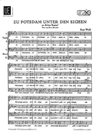 ZU POTSDAM UNTER DEN EICHEN AUS BERLINER REQUIEM FUER MAENNERCHOR A CAPPELLA,   PARTITUR