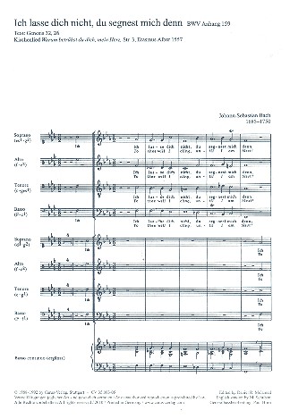 Ich lasse dich nicht du segnest mich denn BWVAnhang159 fr gem Chor (Doppelchor) a cappella (Instrumente ad lib) Chorpartitur (dt/en)