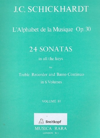 L'alphabet de la musique op.30 vol.3 for treble recorder and bc twenty-four sonatas in all keys