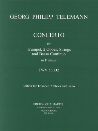 Concerto no.3 in d major for trumpet, 2 oboes, strings, bc for trumpet, 2 oboes and piano