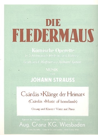 Csardas aus 'Die Fledermaus' fr Gesang und Klavier