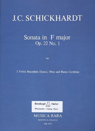 Sonata F major op.22,1 for 2 treble recorders, oboe and bc