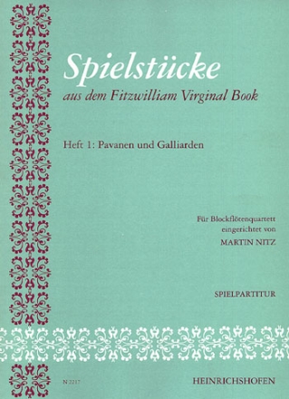 Spielstcke aus dem Fitzwilliam virginal book Band 1 fr Blockfltenquartett Partitur