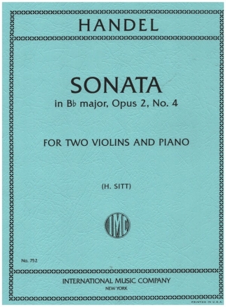 Sonata b flat major op.2,4 for 2 violins and piano SITT, H., ED.