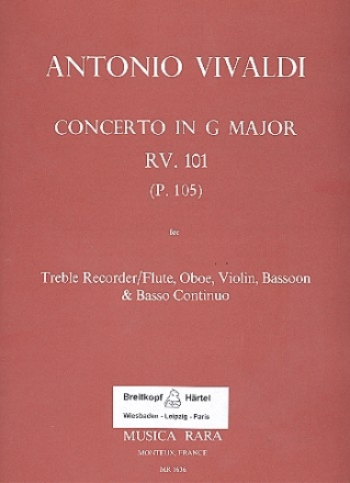 Concerto G-major RV101 (P105) for treble rec. (flute), oboe, violin, bassoon and bc