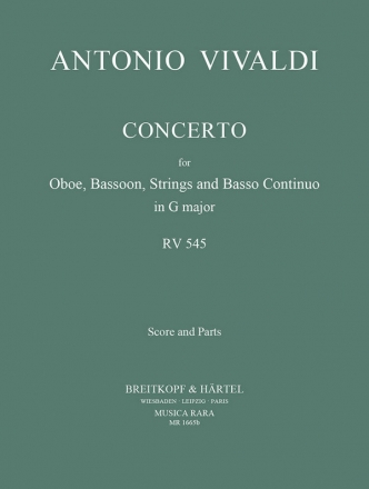 Concerto G major RV545 P129 for oboe, bassoon, strings and bc score and parts