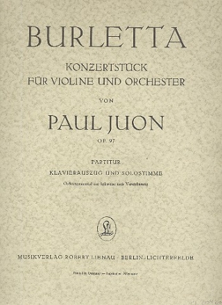 Burletta op.97 Konzertstck fr Violine und Orchester Klavierauszug und Solostimme