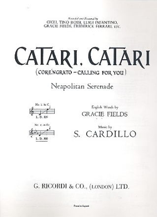 Catari Catari Neapolitan Serenade: fr hohe Singstimme und Klavier