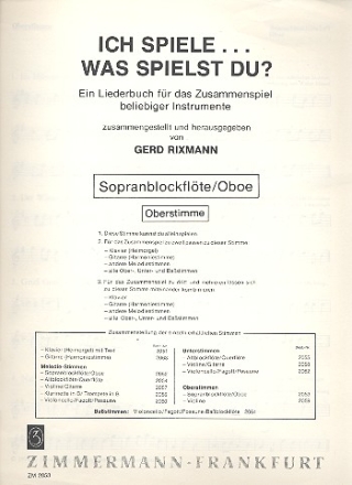 Ich spiele ... Was spielst du? fr Sopranblockflte, Oboe, Oberstimme Rixmann, Gerd, ed.