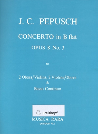 Concerto B flat op.8,3 for 2 oboes (vl), 2 violins (ob) and bc Partitur und Stimmen