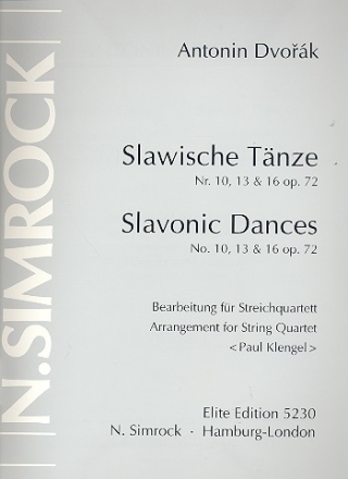 3 slawische Tnze aus op.72 (Nr.10,13,16) fr Streichquartett