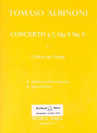 Concerto  5 op.9,9 fr 2 Oboen und Streicher Partitur und Stimmen