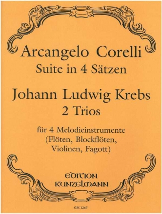 Suite in 4 Stzen (Corelli) und 2 Trios (Krebs) fr 4 Melodieinstrumente (SATB) Partitur und Stimmen