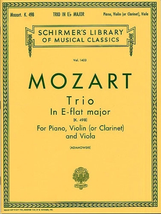 TRIO E FLAT MAJOR KV498 FOR PIANO, VIOLIN (CLAR), VIOLA  4PARTS ADAMOWSKI, J., ED