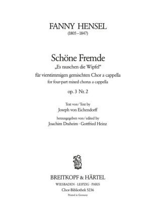 Schne Fremde OP.3,2 fr gem Chor a cappella Chorpartitur