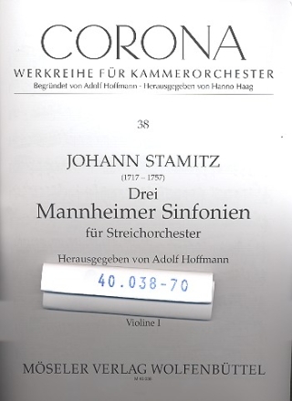 3 Mannheimer Sinfonien fr Streichorchester Stimmenset (3-3-2-3)