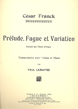 Prlude, fugue et variation op.18 pour violon et piano