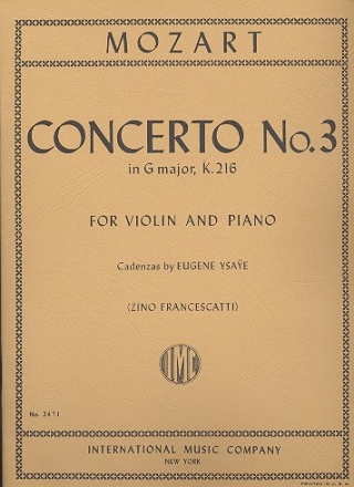 Concerto G major no.3 KV216 for violin and piano