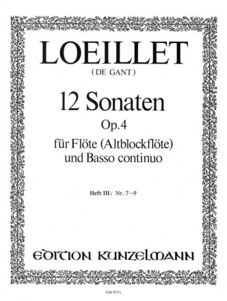 12 Sonaten op.4 Band 3 (Nr.7-9) fr Flte (Altblockflte) und Bc