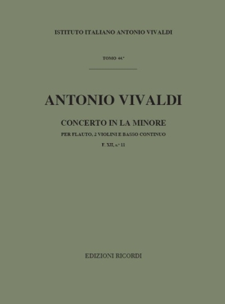 CONCERTO LA MINORE F.XII NO.11 PER FLAUTO, 2 VIOLINI E BASSO CONT. PARTITURA