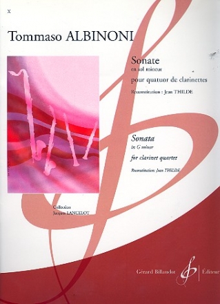 Sonate sol mineur pour quatuor de clarinettes partition et parties