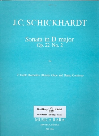 Sonata D major op.22,2 for 2 treble recorders (flutes), oboe and bc