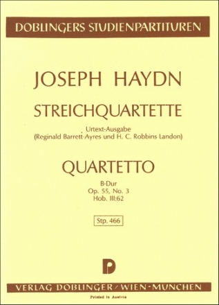 STREICHQUARTETT B-DUR OP.55,3 HOB.III:62   STUDIENPARTITUR BARRETT-AYRES, REGINALD, ED