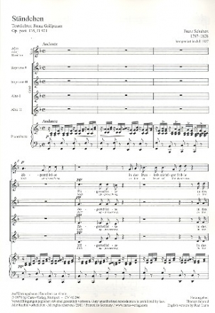 Stndchen F-Dur op. post.135 D921 fr Solo Alt (Bariton), Frauenchor und Klavier Partitur (dt/en)