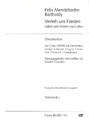 Verleih uns Frieden gndiglich Choralkantate fr Chor und Orchester Cello 1