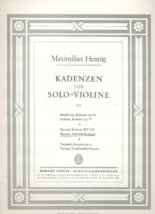 Kadenzen zum Violinkonzert Kvanh.294a (Adelaide) fr Violine solo Hennig, Maximilian, bearb.