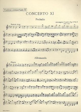 Concerto grosso B-Dur op.6,11 fr 2 Violinen, Violoncello und Orchester Violine solo 2