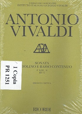 Sonata do minore per violino e bc RV 6 /F XIII:14 partitura e 2 parti