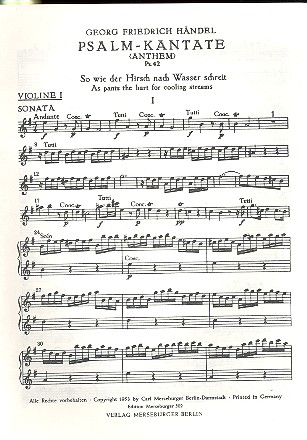 So wie der Hirsch nach Wasser schreit fr Soli (STB), Chor und Orchester (1. Fassung),   Violine 1