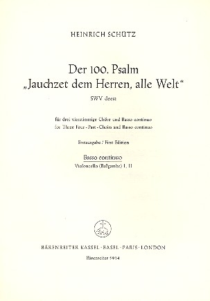 Jauchzet dem Herren alle Welt Psalm 100 fr gem Chor (SSSAAATTTBBB) und Bc,   Continuostimme