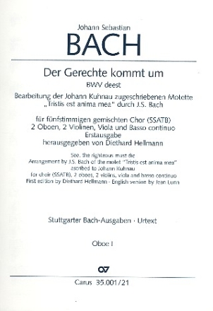 Der Gerechte kommt um fr ssatb Chor und Orchester, bwv deest Oboe 1