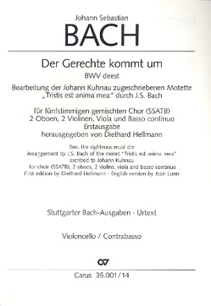 Der Gerechte kommt um fr ssatb Chor und Orchester, bwv deest Basso Continuo