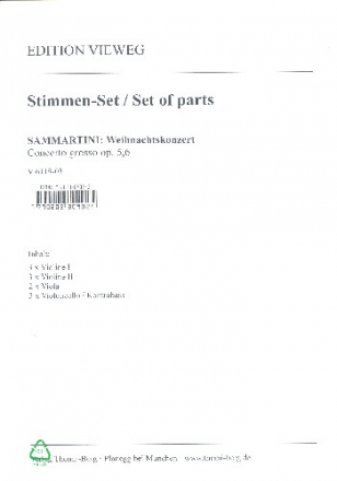 Weihnachtskonzert op.5,6 fr Streichorchester und Bc Stimmensatz (3-3-2-3)