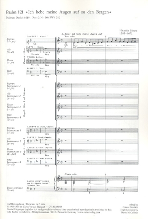 Ich hebe meine Augen auf zu den Bergen SWV31 fr Doppelchor, Kontraba und Orgel,  Chorpartitur  (dt/en)