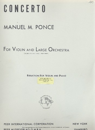 Concerto  for violin and large orchestra piano reduction