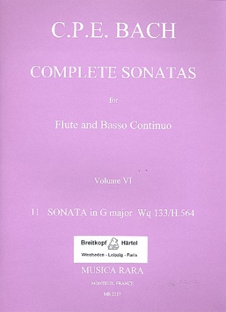 Complete Sonatas vol.6 Sonata no.11 WQ133 for flute and bc