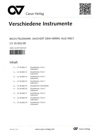 Jauchzet dem Herrn alle Welt Motette BWV Anh160 fr 2 gem Chre Stimmenset