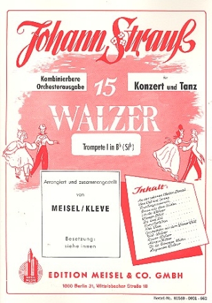 15 Walzer fr Konzert und Tanz fr Salonorchester Trompete 1