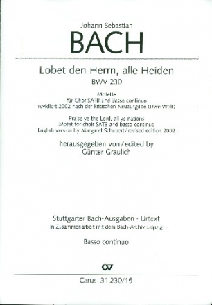 Lobet den Herrn, alle Heiden BWV230 fr gem Chor und Bc ad lib.  Basso continuo