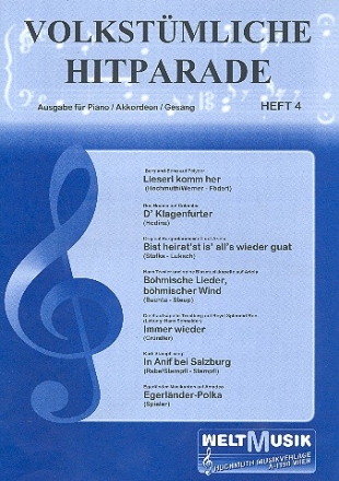 Volkstmliche Hitparade Band 4: fr Gesang und Klavier / Akkordeon