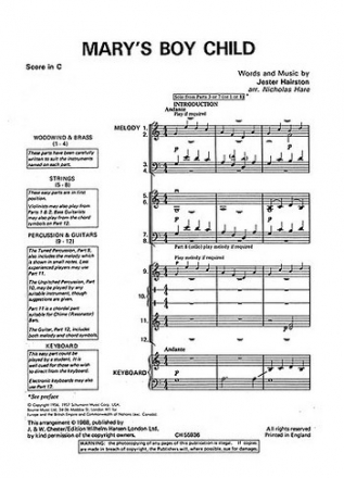 MARY'S BOY CHILD EASY MUSIC FOR VARIED ENSEMBLES,  SCORE+PARTS KALEIDOSCOPE 29