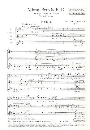 Missa brevis D-Dur op.63 fr Knabenchor und Orgel Chorpartitur (la)