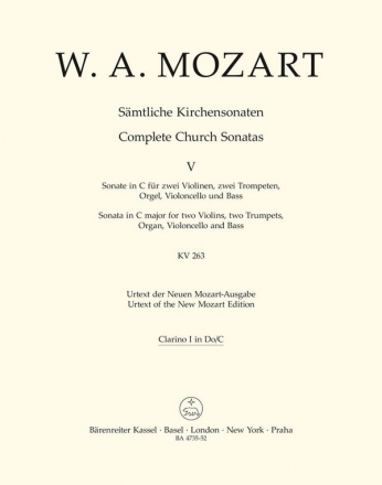 Sonate C-Dur KV263 fr 2 Violinen, 2 Trompeten, Orgel, Violoncello und Kontraba,  Trompete 1