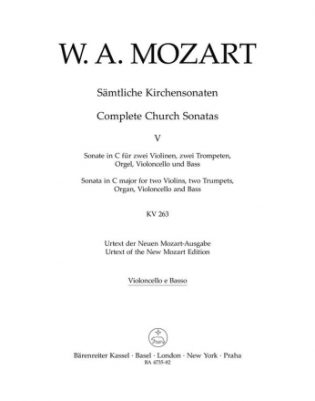 Sonate C-Dur KV263 fr 2 Violinen, 2 Trompeten, Orgel, Violoncello und Kontraba,  Cello/Ba