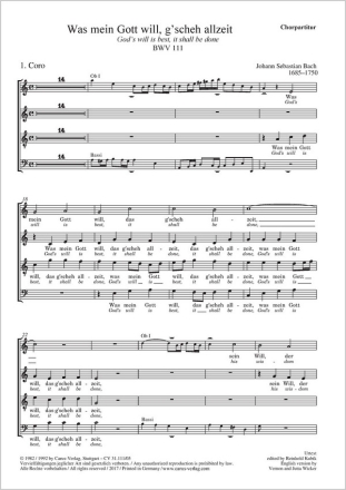 Was mein Gott will das gscheh allzeit Kantate Nr.111 BWV111 Chorpartitur